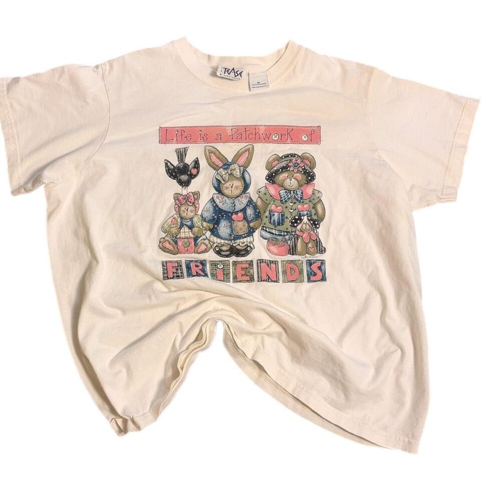 80s vintage life is a patchwork of friend's cream cotton tee (2XL)